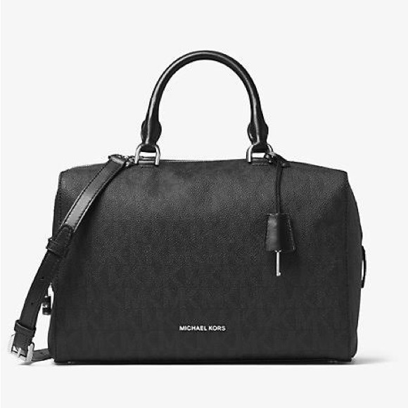 MICHAEL Michael Kors Handbags - MICHAEL Michael Kors black coated canvas tote bag satchel worn READ DESCRIPTION
